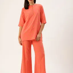 Clt.s Pure Cotton Floral Self Design Kurti With Pyjamas Night Suit-image-59