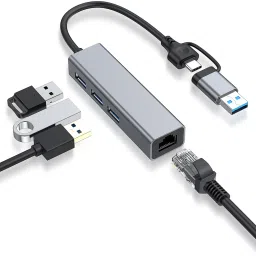Verilux Type C/USB Ethernet Adapter USB A/USB C Hub 4 in 1 USB C to USB Hub with USB Adapter, USB C to 100M USB Hub-25