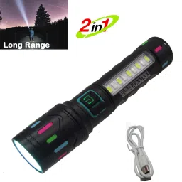 Bright Zoom Focus & Cob Emergency Light With SOS Red-Blue Blinker Metal M036C Torch-13