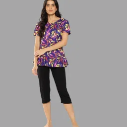 Aarika Womens Purple-Black Colour Leaf Print Nylon Swim Suit With Goggle Self Design Women Purple Swimsuit-image-55