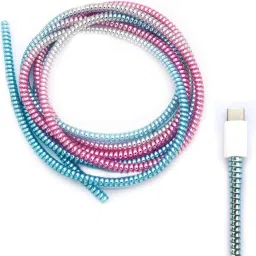KAELAN Pink Blue 1.5M Full Size Metallic Finish Charger Spiral Cable Protector Cable Protector-image-25