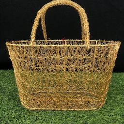 Golden Metal Basket Shape Medium Gift Hamper Basket HE-GM-BASKET-006 Tray-image-5
