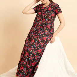 Sweet Dreams Red Pure Cotton Printed Maxi Nightdress-image-30