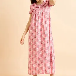 Sweet Dreams Rose Floral Printed Pure Cotton Maxi Nightdress-image-51