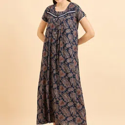 Sweet Dreams Blue Floral Printed Pure Cotton Maxi Nightdress-picture-40