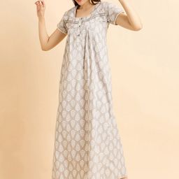 Sweet Dreams Grey Pure Cotton Printed Maxi Nightdress-image-25