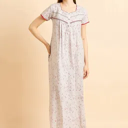 Sweet Dreams Grey Floral Printed Pure Cotton Maxi Nightdress-picture-49