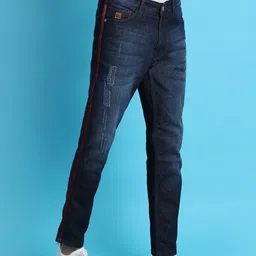 Campus Sutra Men Navy Blue Smart Slim Fit Highly Distressed Light Fade Stretchable Jeans-image-73