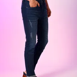Campus Sutra Men Navy Blue Smart Slim Fit Mildly Distressed Light Fade Stretchable Jeans-image-78