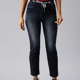 SHOWOFF Women Navy Blue Relaxed Fit High-Rise Low Distress Light Fade Stretchable Jeans-image-54