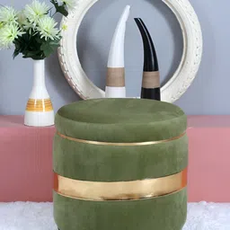Shadowkart Green Tufted Velvet & Wooden Framed Cylindrical Ottoman-31