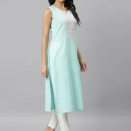 JAIPUR ATTIRE Women Turquoise Blue & Silver Ethnic Motifs Embroidered Mirror Work Kurta-41