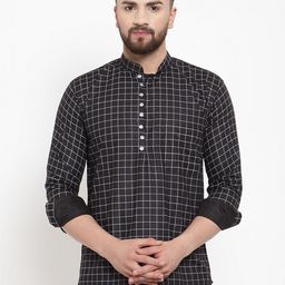 KLOTTHE Men Black & Grey Checked Straight Kurta-picture-13