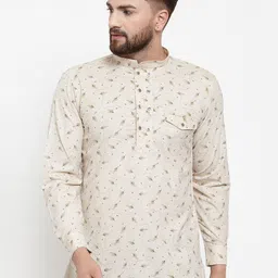 KLOTTHE Men Beige Printed Straight Kurta-27