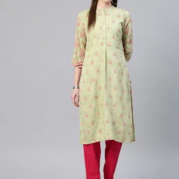W Women Green & Pink Printed Straight Kurta-picture-35