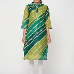 Kesarya Women Green & Blue Striped Gotta Patti Cotton Kurta-image-89