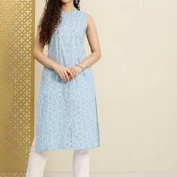 House of Pataudi Women Blue Printed Straight Kurta-picture-54