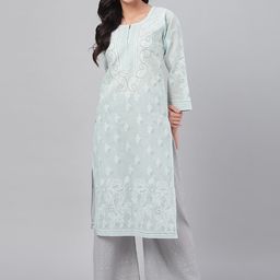 ADA Women Grey & White Chikankari Embroidered StraightHandloom Kurta-45