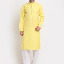 KRAFT INDIA Men Yellow Striped Cotton Kurta-image-62