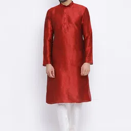NAMASKAR Men Red Solid Straight Kurta-picture-50
