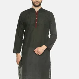 PAROKSH Men Olive Green Solid Straight Kurta-picture-41