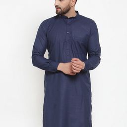 Jompers Men Navy Blue Solid Straight Kurta-image-94