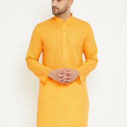 VASTRAMAY Men Yellow Cotton Blend Straight Kurta-18