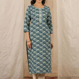 Sangria Floral Printed Pure Cotton Straight Kurta-image-91