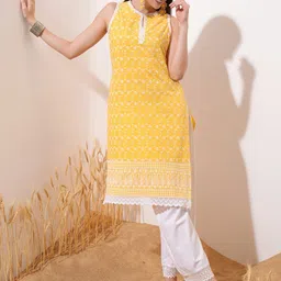 Vishudh Yellow Ethnic Motifs Embroidered Thread Work Straight Kurta-image-89
