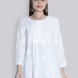 Seva Chikan Ethnic Motifs Embroidered Lucknowi Chikankari A-Line Kurti-image-92