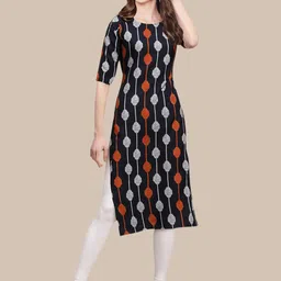 KALINI Women Black Geometric Printed Summer Sheers Crepe Kurta-image-77