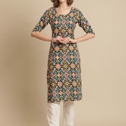 KALINI Printed Straight Fit Crepe Kurta-image-10