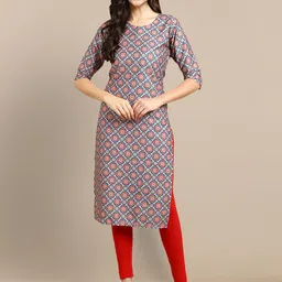 KALINI Women Orange & Blue Geometric Printed Crepe Kurta-picture-53