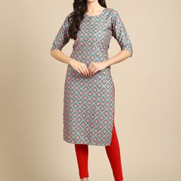 KALINI Women Multicoloured Geometric Printed Summer Sheers Crepe Kurta-image-1