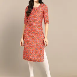 KALINI Women Orange Geometric Printed Crepe Kurta-picture-19