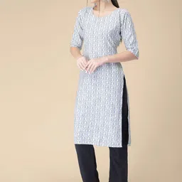 7threads KALINI Striped Round Neck Crepe Straight Kurta image 4