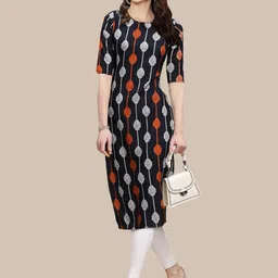 7threads KALINI Women Black Geometric Printed Summer Sheers Crepe Kurta image 3