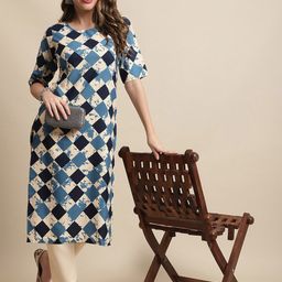 7threads KALINI Geometric Printed Crepe Kurta image 4