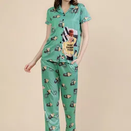 FABINALIV Conversational Printed Lapel Collar Night suit-image-22
