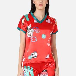 GRACIT Women Red & Blue Printed Night suit-NNS19-03-Red-image-12