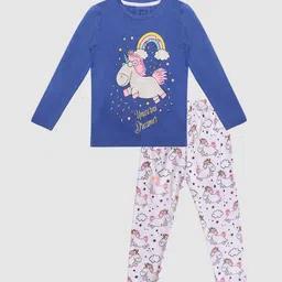 Lazy Shark Girls Blue & White Printed Night suit-57