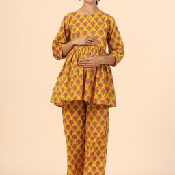 Ikk Kudi by Seerat Women Pure Cotton Printed Maternity & Nursing Pyjama Set-image-99