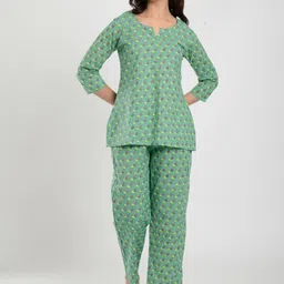 CRAFIQA Women Sea Green Printed Night suit-image-7