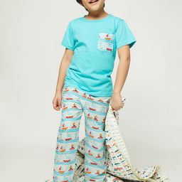 frangipani Kids Turquoise Blue & White Pure Cotton Night Suit-image-93