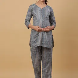 CRAFIQA Striped Pure Cotton Maternity Night Suit-image-49