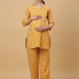 CRAFIQA Women Floral Printed Pure Cotton Maternity Night Suit-image-71