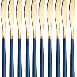 Stainless Steel Matt Gold Knife,And Dishwasher Safe(Blue,Set of 10) Stainless Steel Butter Spreader Set-image-70