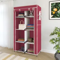 Portable Almirah Foldable closet for Clothes 8 Shelves , 1 Side Pocket (7800-2) PP Collapsible Wardrobe-19