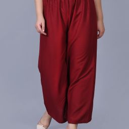 Women Flared Maroon Viscose Rayon Trousers-image-98