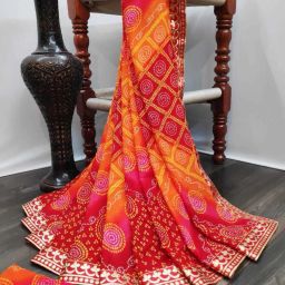 Printed Bandhani Georgette Saree-image-35